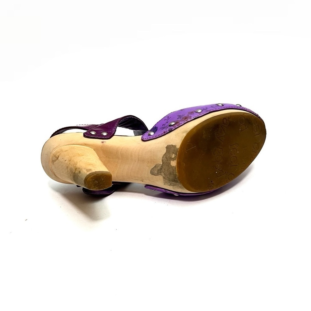 Vintage Y2K purple floral leather strappy heeled wooden clogs - Picture 8 of 8